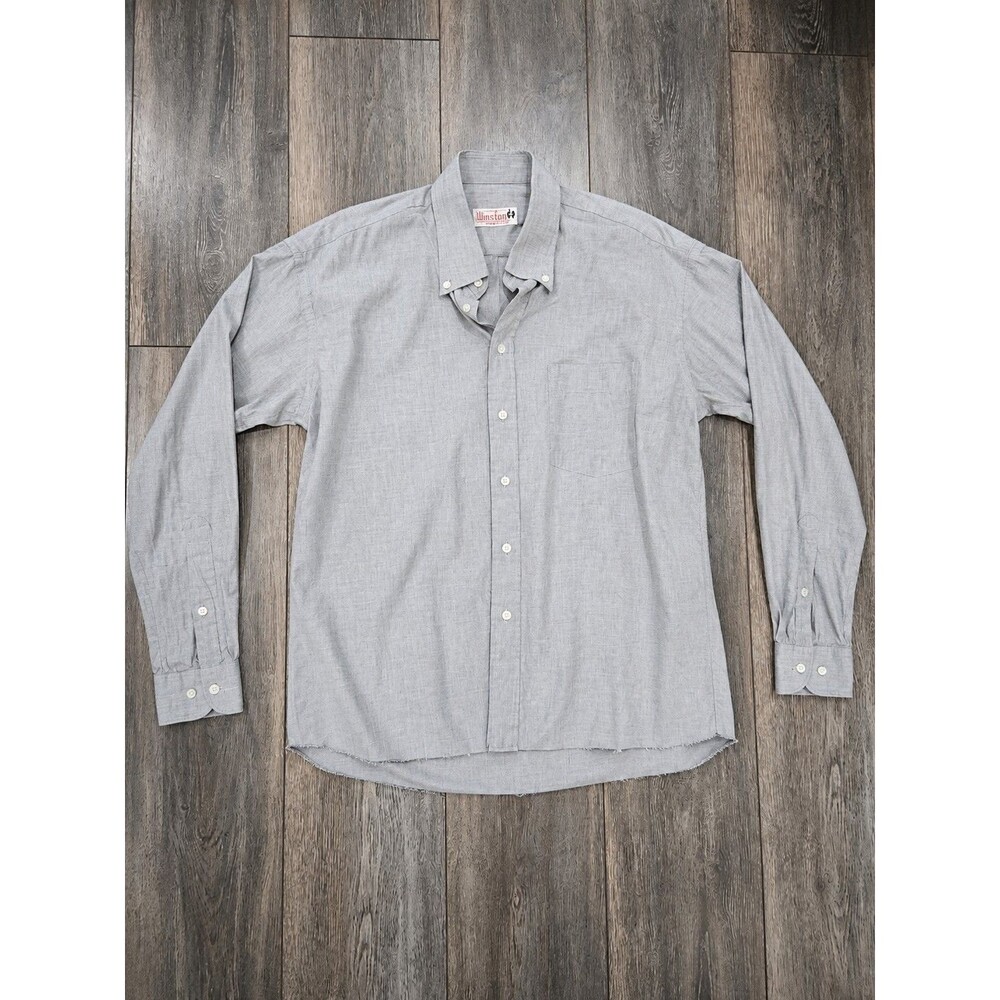 Vintage Winston Gray Button Down Oxford Shirt Mens XL Hong Kong Long Sleeve